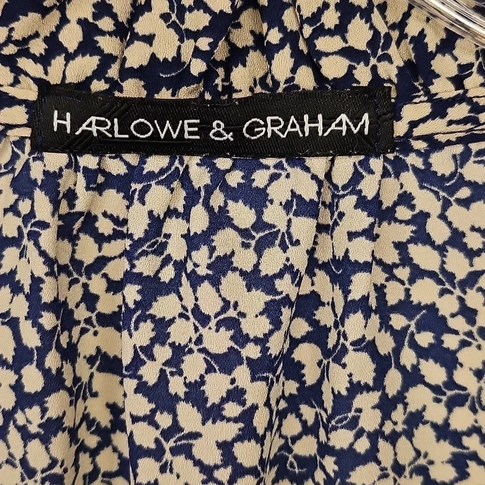 Harlowe & Graham Navy Floral Ruffle Neck Tunic Blouse Size L Boho Romantic Boho - Picture 7 of 11